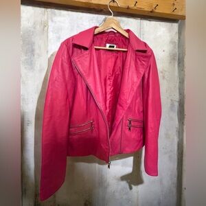 Neiman Marcus Hot Pink Genuine Leather Moto Jacket